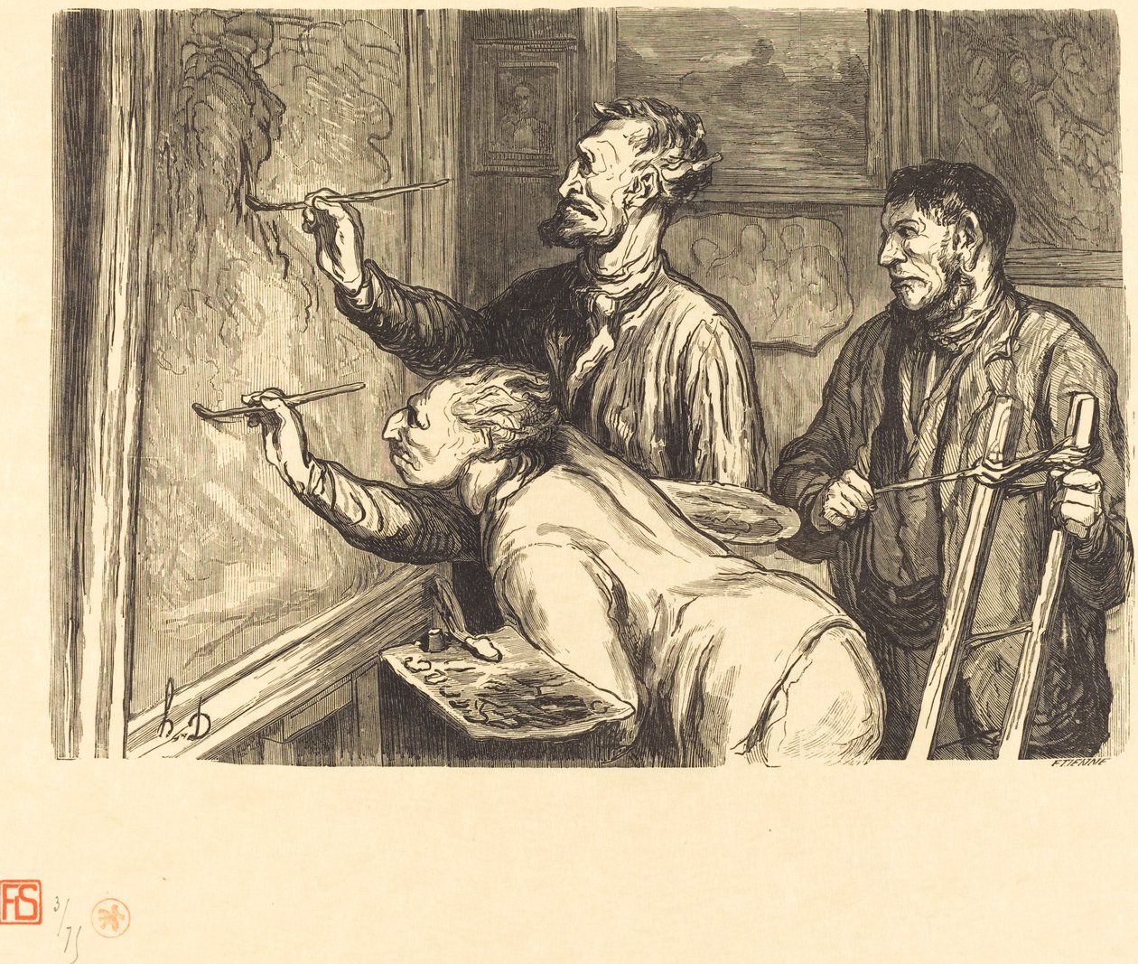 Vuoden 1868 maalausnäyttely - Viimeinen siveltimenveto tekijältä Etienne after Honoré Daumier