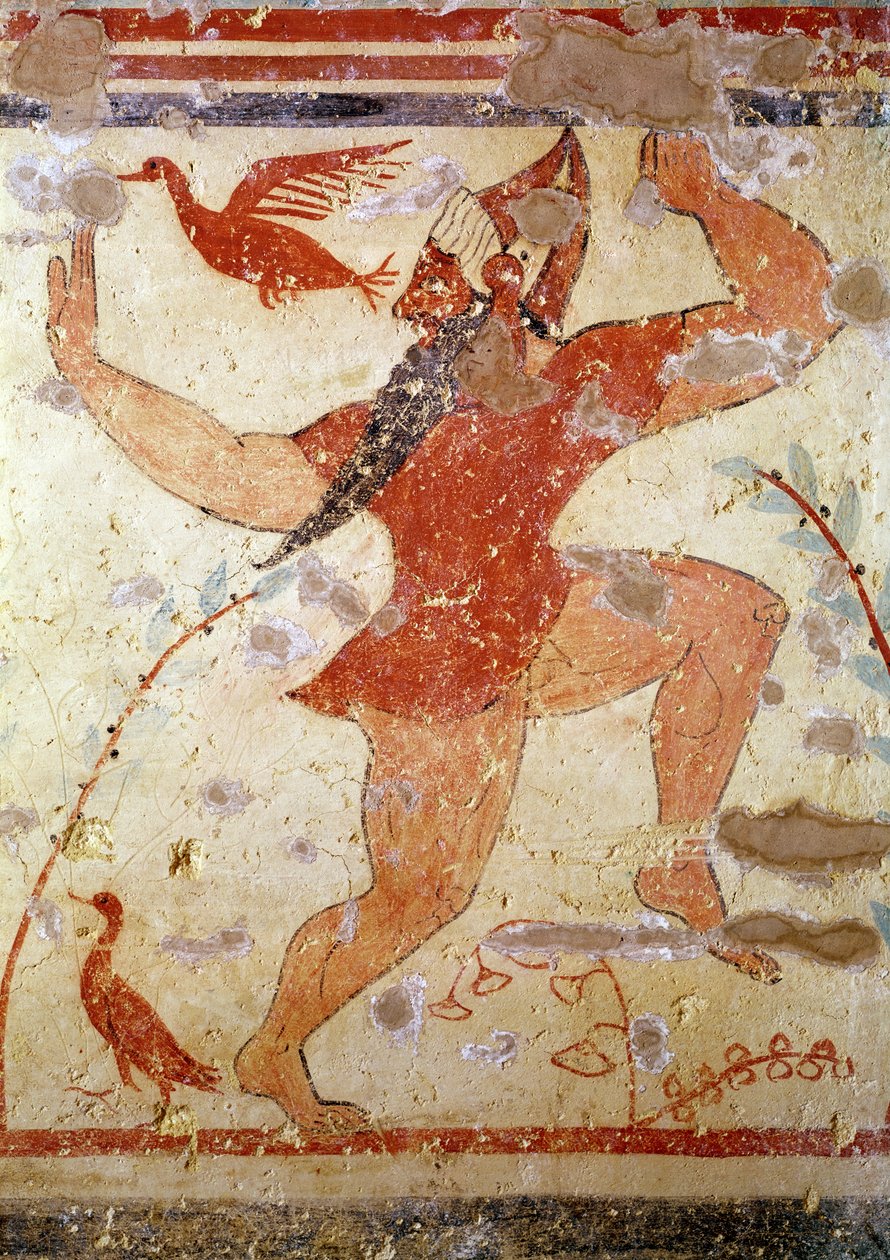 Phersu-tanssi, Augurien haudalta, noin 530-520 eKr. (seinämaalaus) tekijältä Etruscan