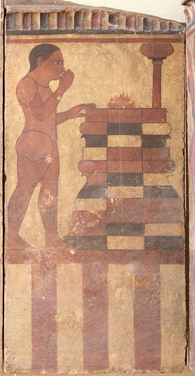 Campana-taulu, yksityiskohta alastomasta papista alttarin edessä, Cerveteristä. tekijältä Etruscan