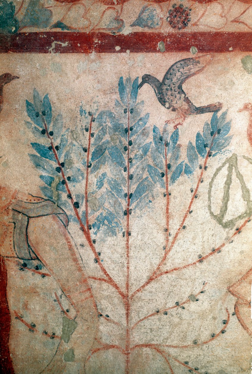 Lintu istuu pienessä puussa (Fresko, yksityiskohta, 530 eKr.) tekijältä Etruscan