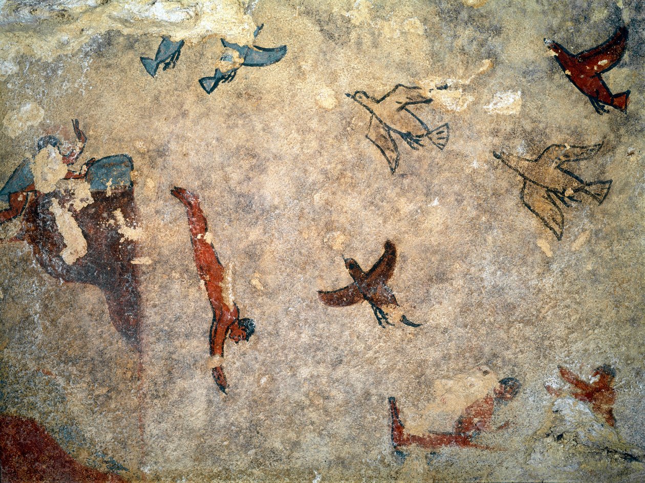 Sukeltaja. (Freskon yksityiskohta, 520-510 eKr.) tekijältä Etruscan