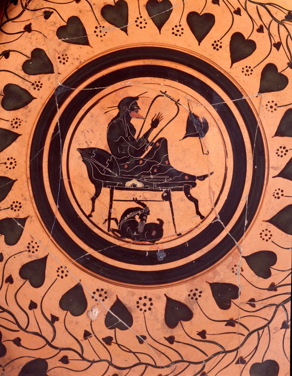 Lyyransoittaja - Musta hahmo keraamisesta maljakosta Falerii Veteresistä, 6. vuosisadalta eKr. tekijältä Etruscan
