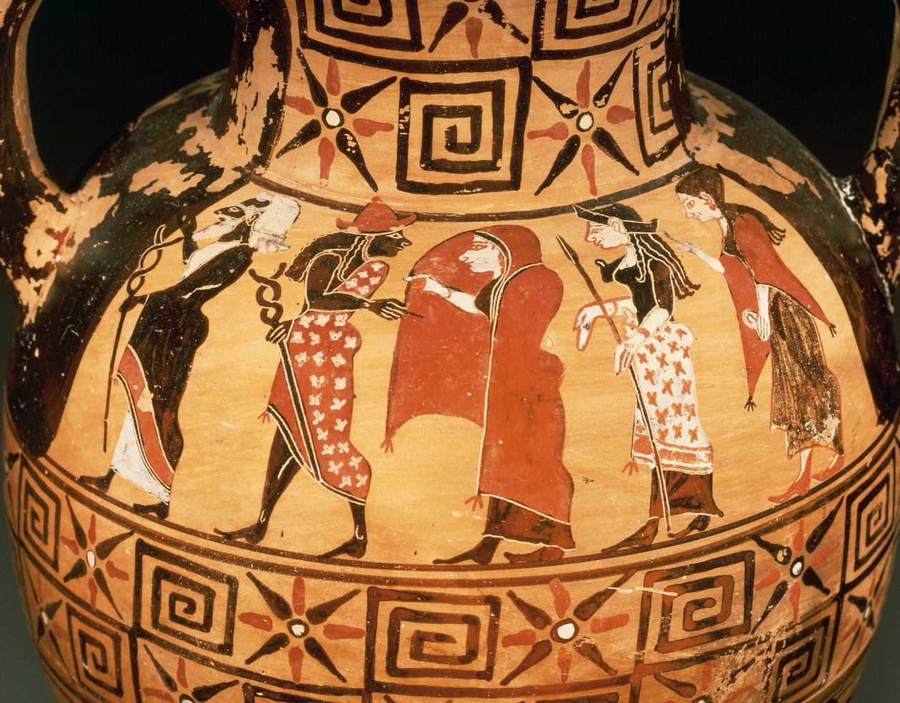 Mustahahmoinen amfora, joka kuvaa Pariisin tuomiota (keraaminen) tekijältä Etruscan