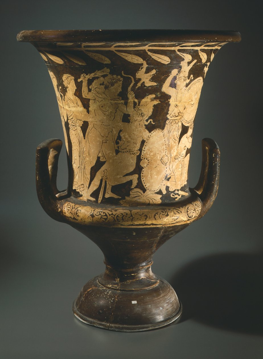 Verhiökrater (iso maljakko). Punahahmoista keramiikkaa Perugiasta (Umbria). Etruskien sivilisaatio, 4. vuosisadalla eKr. tekijältä Etruscan