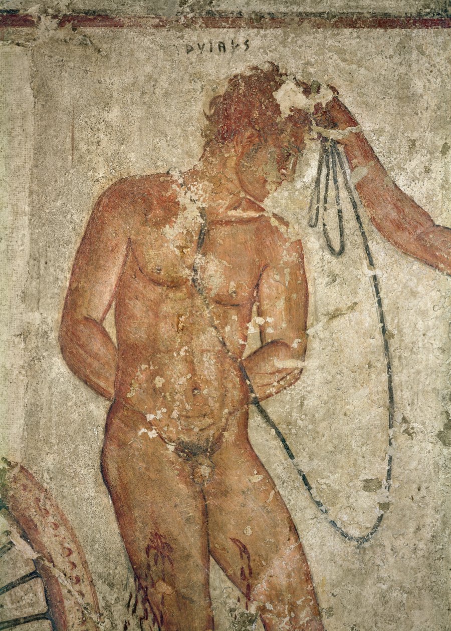 Yksityiskohta troijalaisesta vangista, Vulcin Francois-haudasta, noin 320-280 eKr. (fresko) tekijältä Etruscan