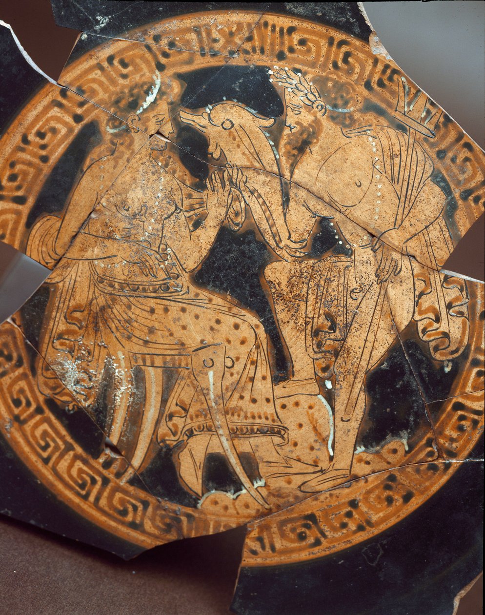 Etruskien antiikki: yksityiskohta Poseidonia ja Amphitritea esittävästä kylixistä. Falerii Veteresista (Civita Castellana) 6. vuosisadalta eaa. Rooma, Museo Nazionale di Villa Giulia. tekijältä Etruscan
