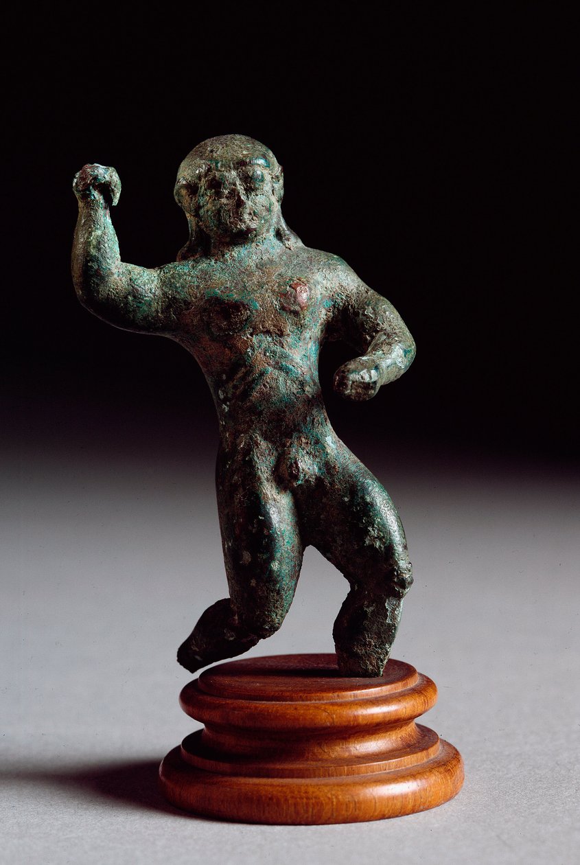 Etruskien taidetta: pronssinen urheilijapatsas Veneziana Fontesta. 520-500 eaa. Koko 6 cm Firenze, Arkeologinen museo tekijältä Etruscan