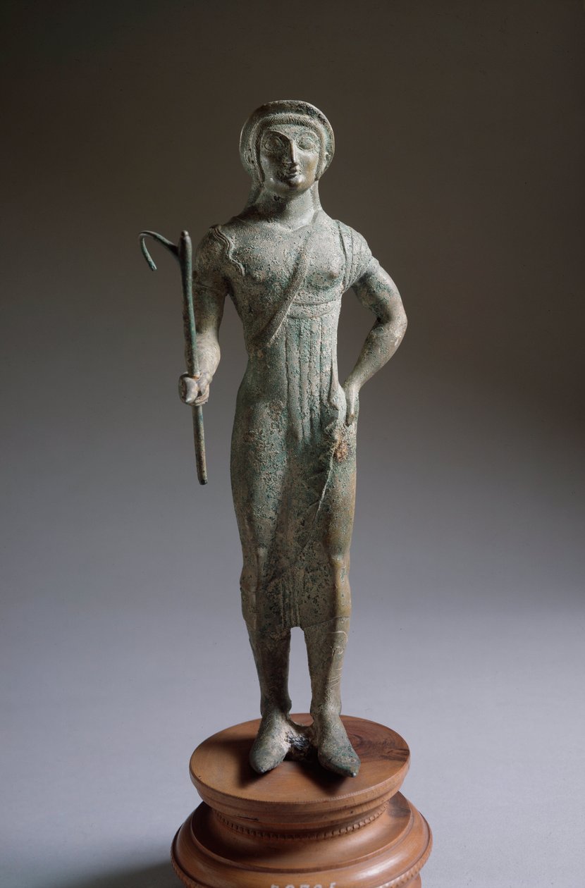 Etruskien sivilisaatio: "" tarjoajahahmo"" pronssinen veistos, 480 eKr., Dim 27 cm Isola di Fanosta, Italiasta tekijältä Etruscan