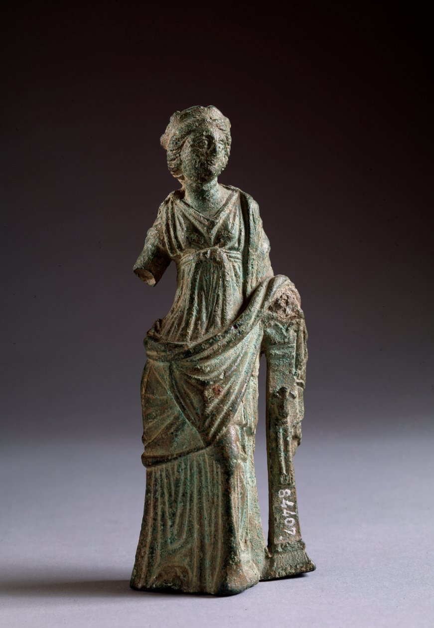 Etruskien sivilisaatio: "" tarjoajahahmo"" pronssinen veistos, Montalcinosta, Italiasta 2. vuosisadalla eKr., halkaisija 18 cm tekijältä Etruscan