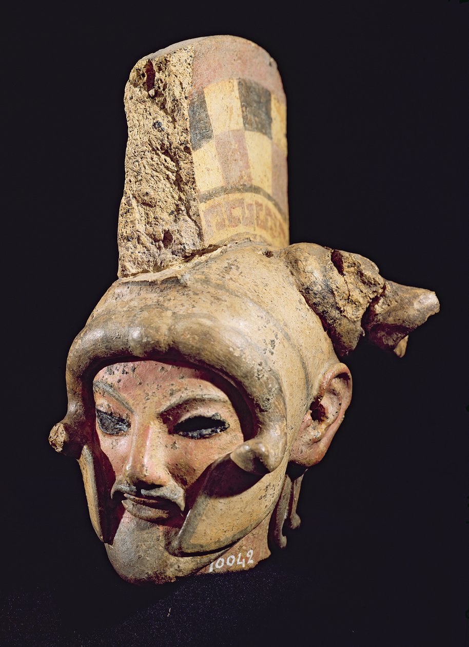 Kypärää käyttävän soturin pää, Satricum (maalattua savea) tekijältä Etruscan