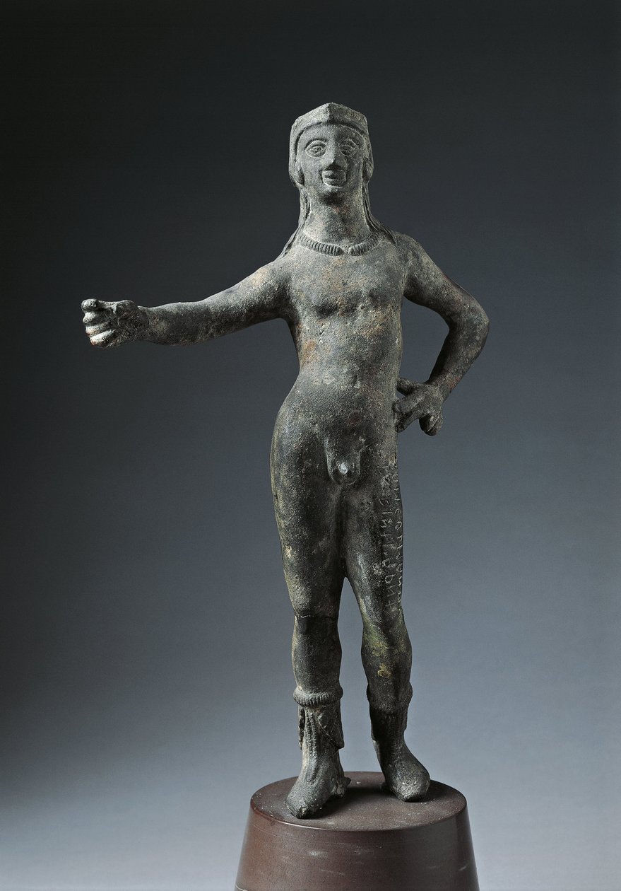 Italia, Arezzon maakunta, Cortona, pronssinen jumala Culsansin patsas tekijältä Etruscan