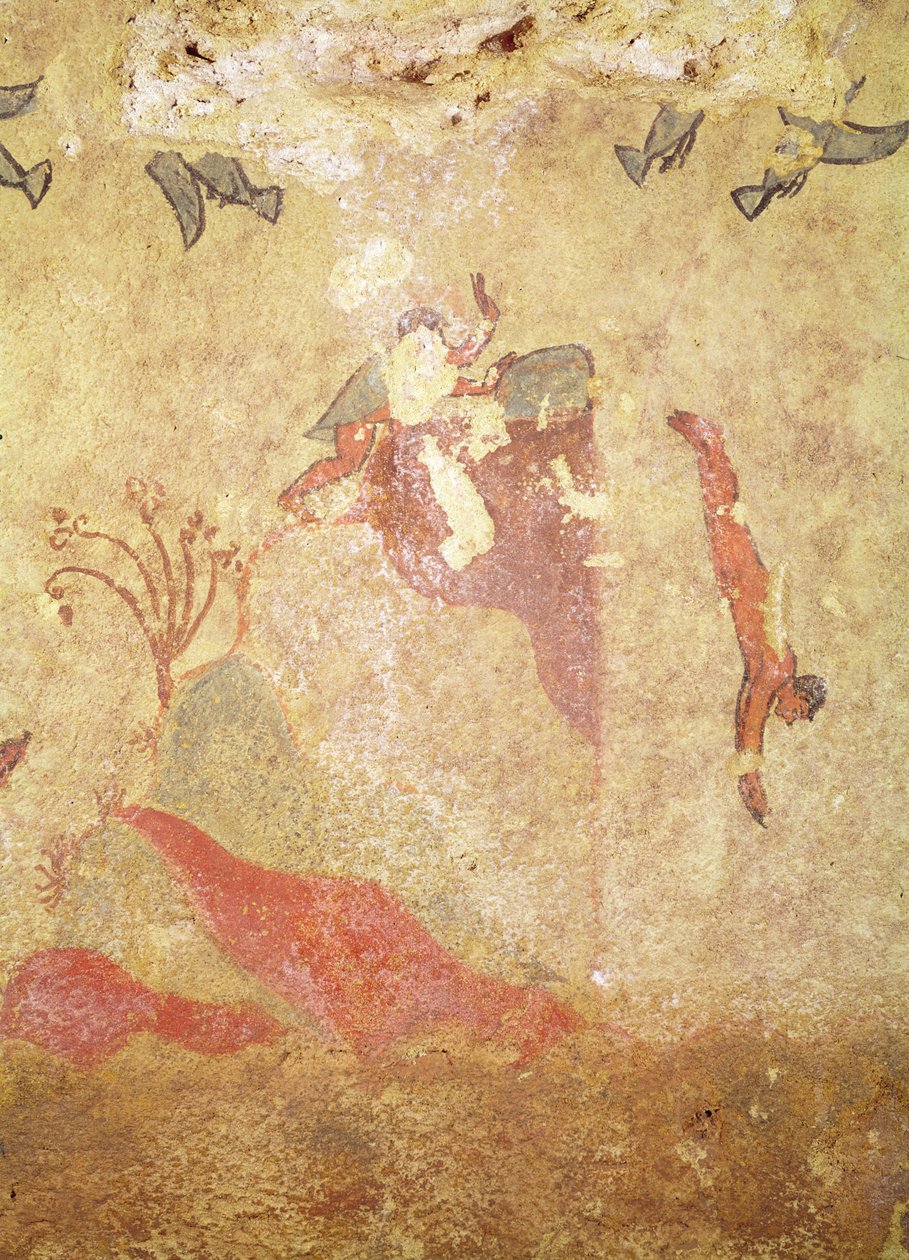 Kivi ja sukeltajat, metsästyksen ja kalastuksen haudalta, n. 520-10 eKr. (seinämaalaus) tekijältä Etruscan