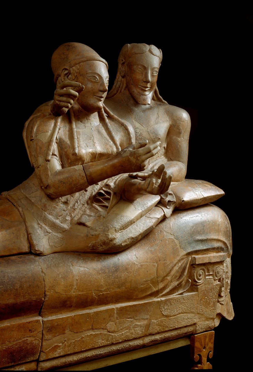 Morsiamen sarkofagi. Veistetty terrakottaryhmä Cerveteristä, 6. vuosisadalta eKr tekijältä Etruscan