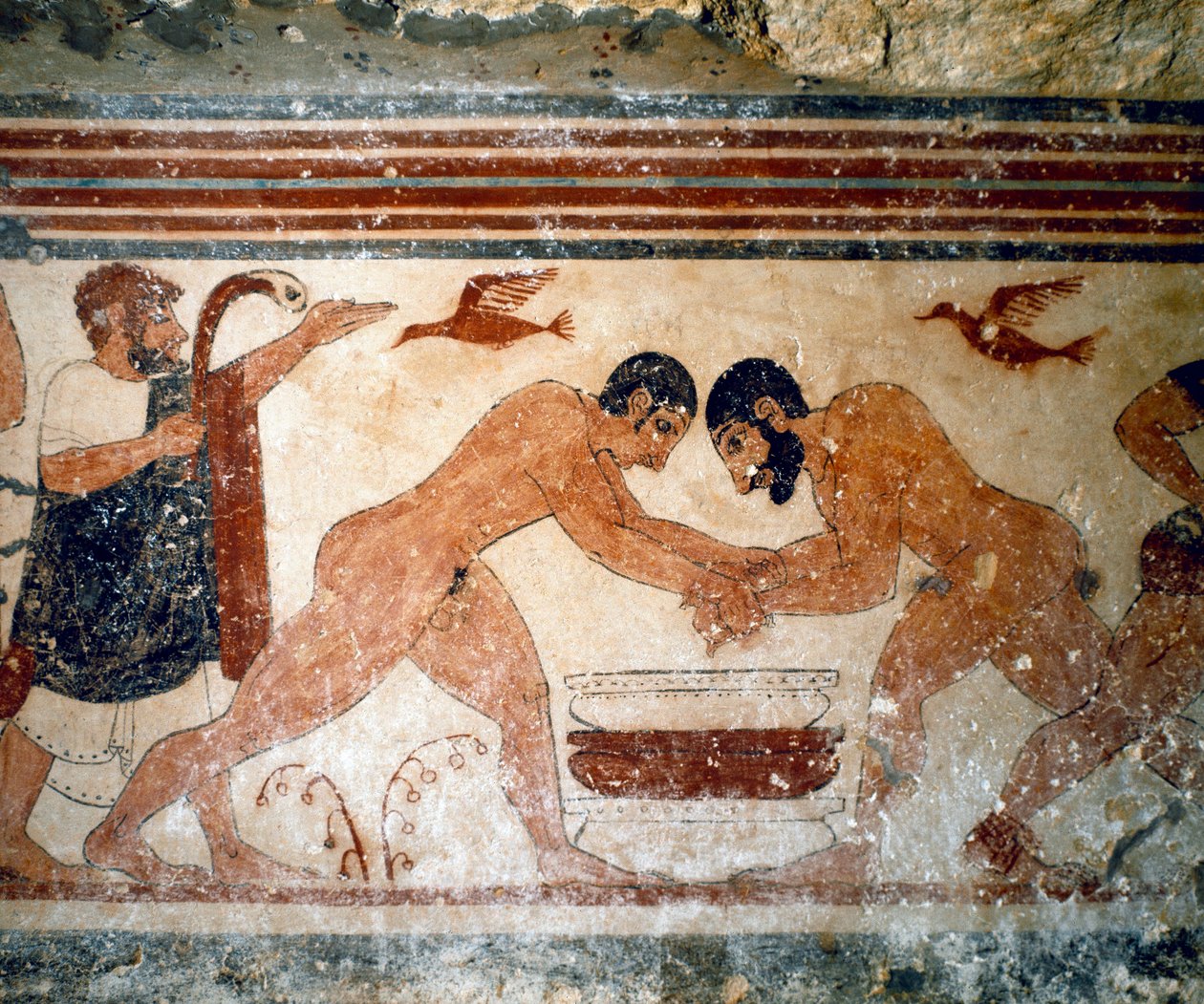 Kaksi painijaa. (Freskon yksityiskohta, 530 eKr.) tekijältä Etruscan