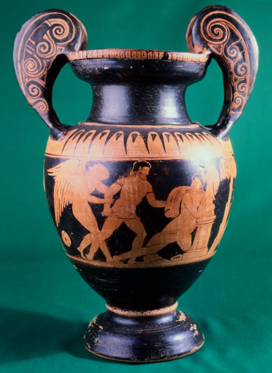 Mainzin taidemaalarin luoma kraatteri, joka kuvaa soturia ja amatsonia. Punahahmoista keramiikkaa. Etruskien sivilisaatio, 4. vuosisadalla eKr. tekijältä Etruscan