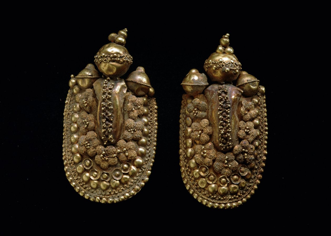 Etruskien taidetta: kultaiset korvakorut, halkaisija 6 cm Florence Museo Archeologico tekijältä Etruscan Etruscan