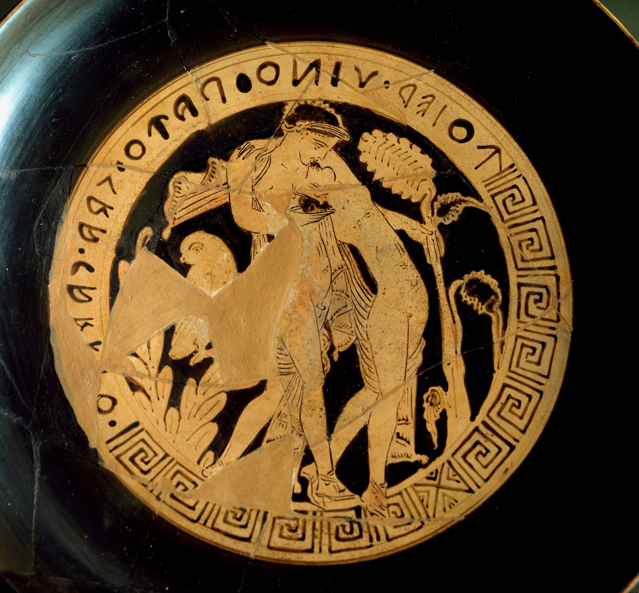 Etruskien sivilisaatio: yksityiskohta kylixistä, joka edustaa Arianea (Ariadnea) ja Dionysosta. Necropolis Falerii Veteresistä. Rooma, Villa Giulia tekijältä Etruscan Etruscan