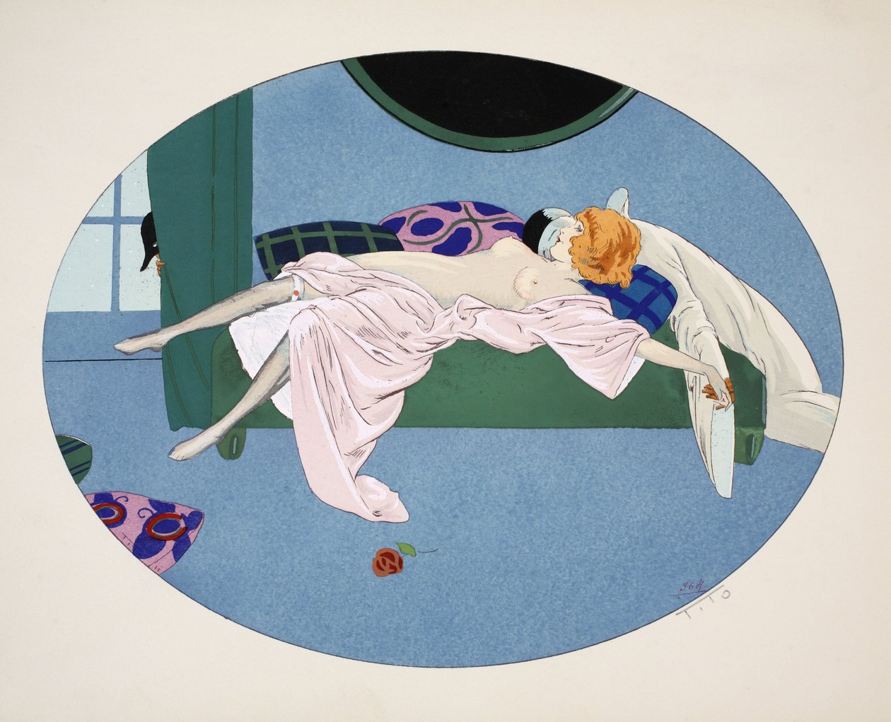 Viisi aistia – kuulo, näkö, haju, kosketus ja maku, pub. Pariisi, 1925 (stensiiliprintti) tekijältä Ettore Tito
