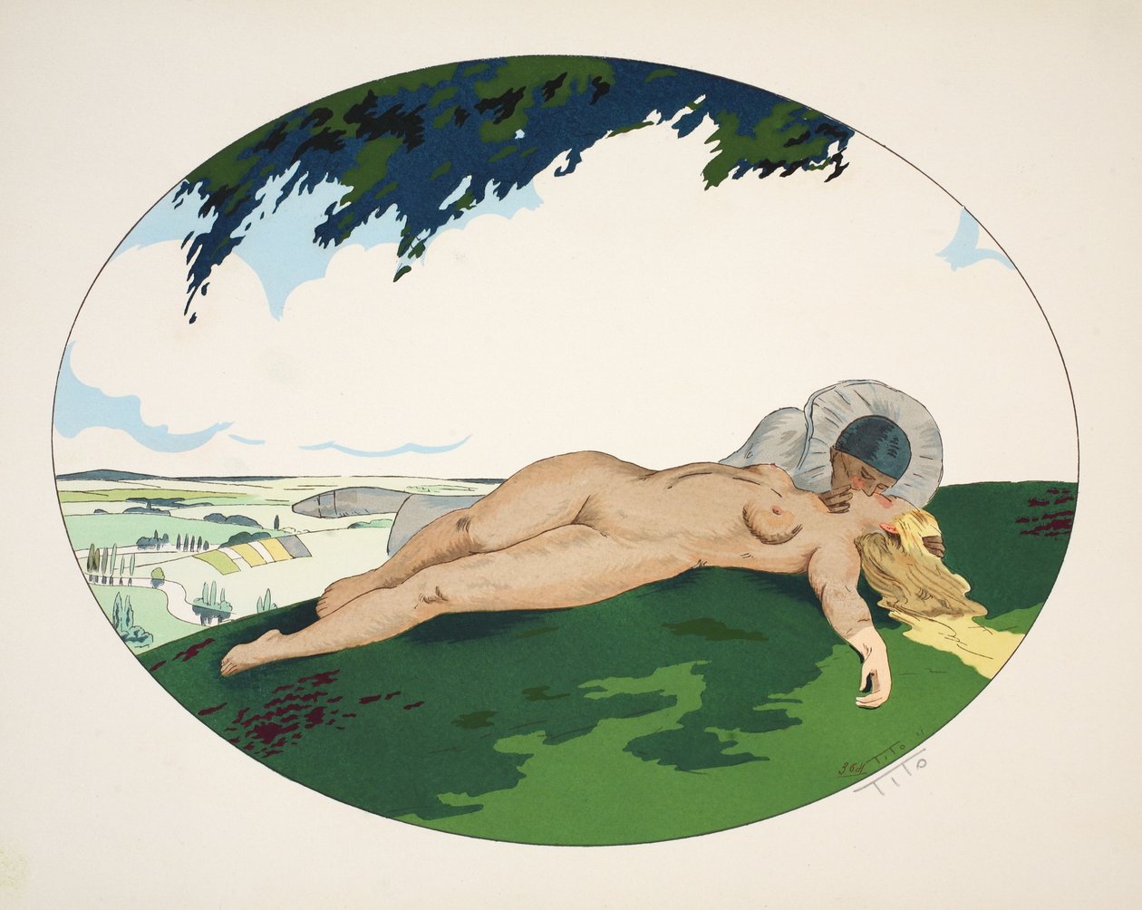 The Five Senses - Hearing, Sight, Smell, Touch and Taste, pub. Pariisi, 1925 (sabluunapainatus) tekijältä Ettore Tito