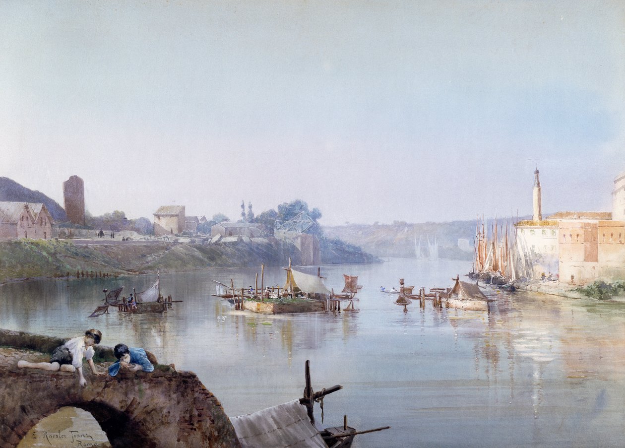Kalastajat Ripa Grandessa, Ettore Roesler Franz (1845-1907), akvarelli. tekijältä Ettore Roesler Franz