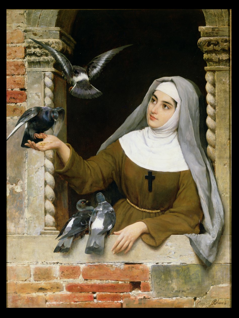 Kyyhkysten ruokkiminen, 1877 tekijältä Eugen von Blaas