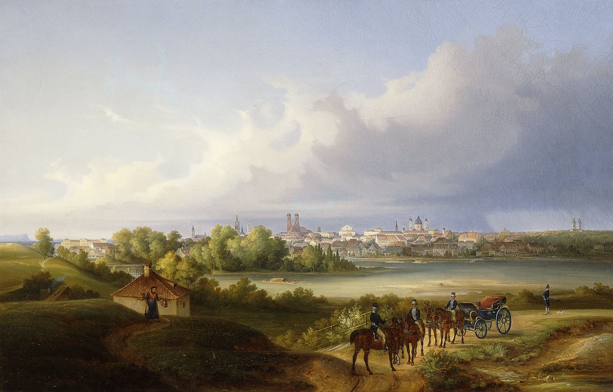 Näkymä Müncheniin ja Isar-joelle, 1838 tekijältä Eugen Adam