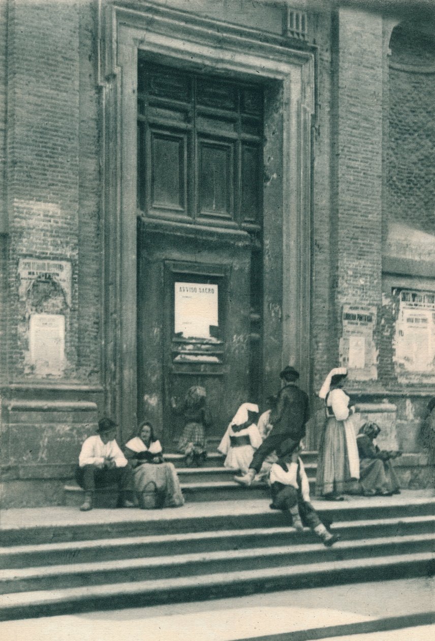 Taiteilijamallien kohtaamispaikka kirkon edessä Via Babuinossa, Roomassa, Italiassa, 1927 tekijältä Eugen Poppel