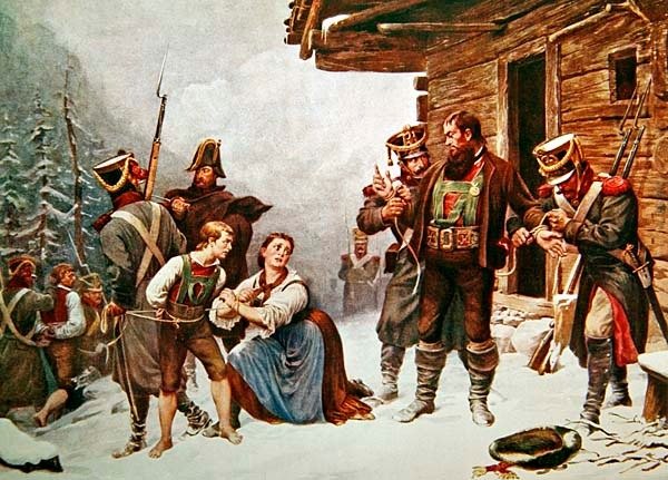 Andreas Hoferin vangitseminen tammikuun 19 tekijältä Eugen von (after) Blaas