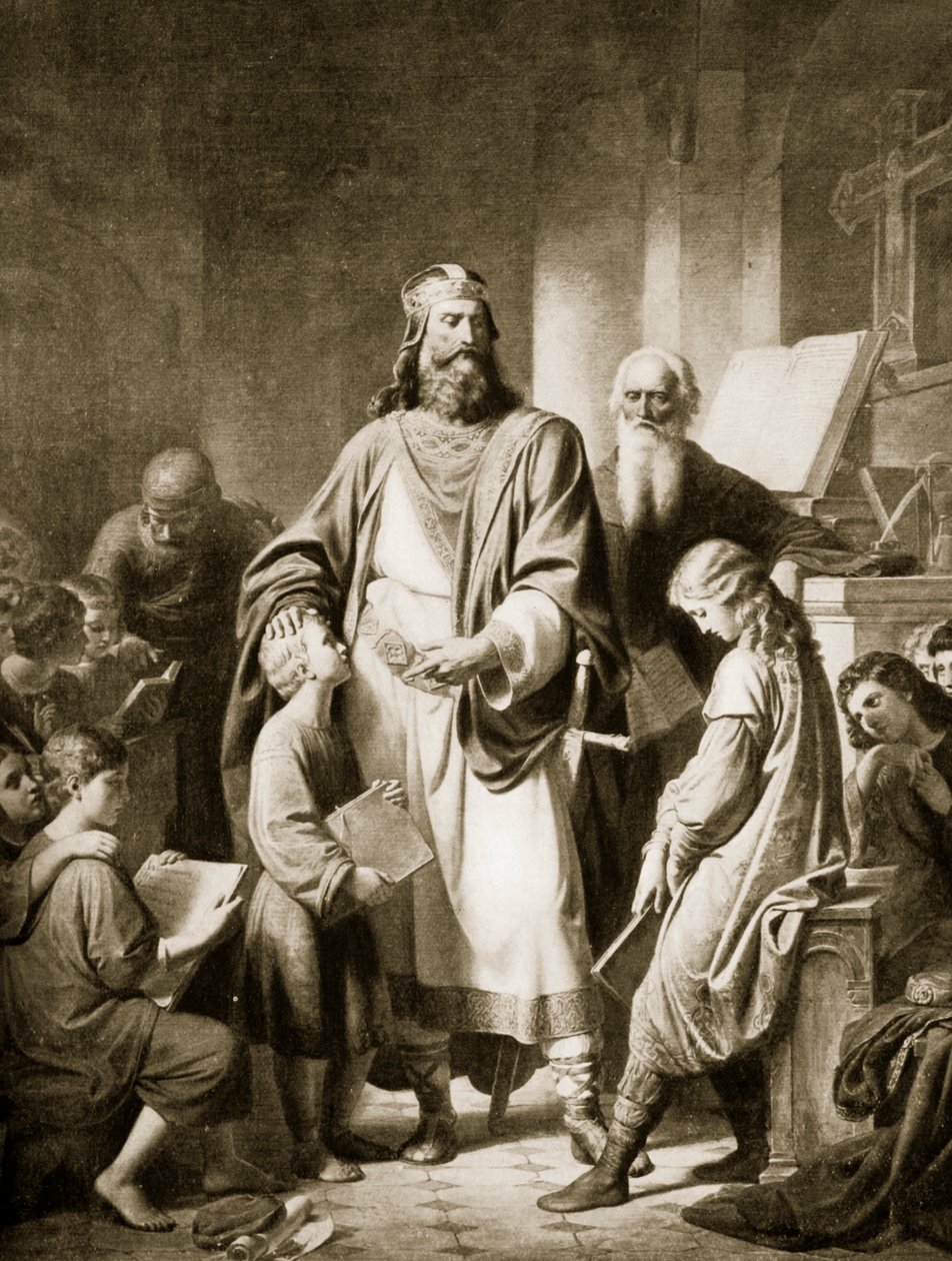 Charlemagne ja hänen tutkijansa, kuvitus teoksesta "Hutchinson