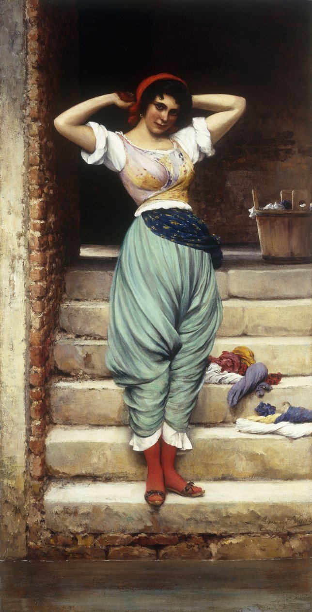 Pesukone, 1878 tekijältä Eugen von Blaas