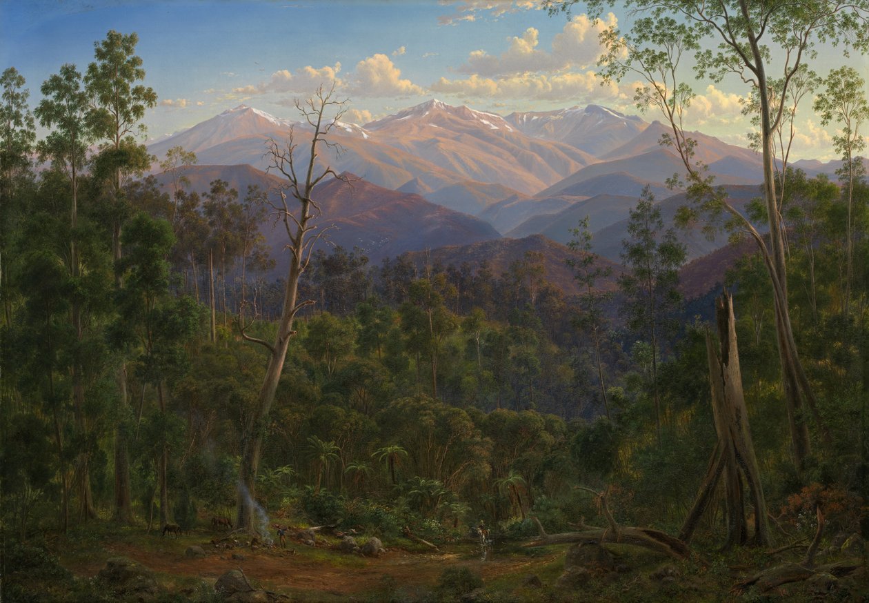 Kosciusko -vuori, viktoriaaniselta rajalta katsottuna (Mount Hope Ranges) tekijältä Eugene von Guérard