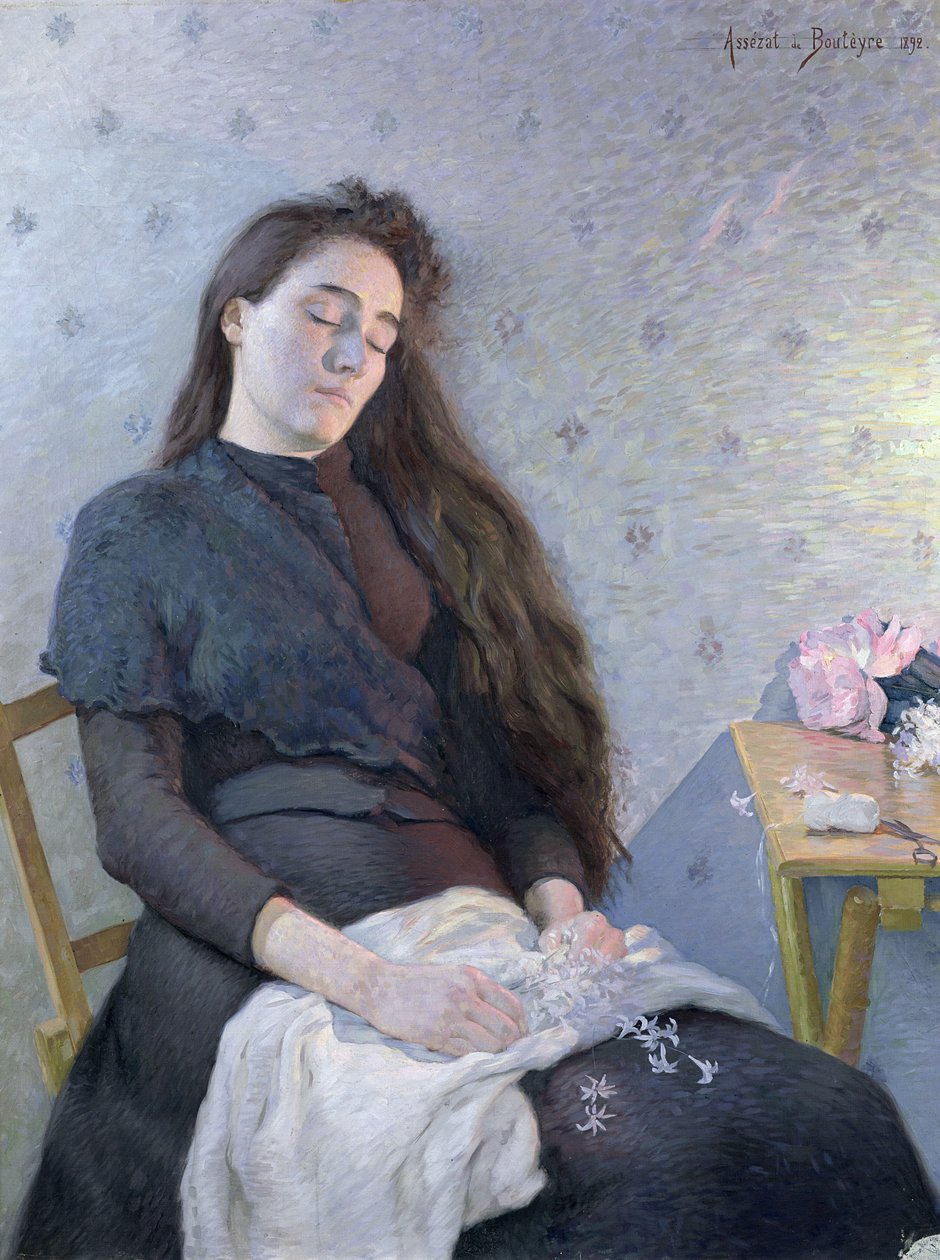 Nukkuva kukkatyttö, 1892 tekijältä Eugene Assezat de Bouteyre