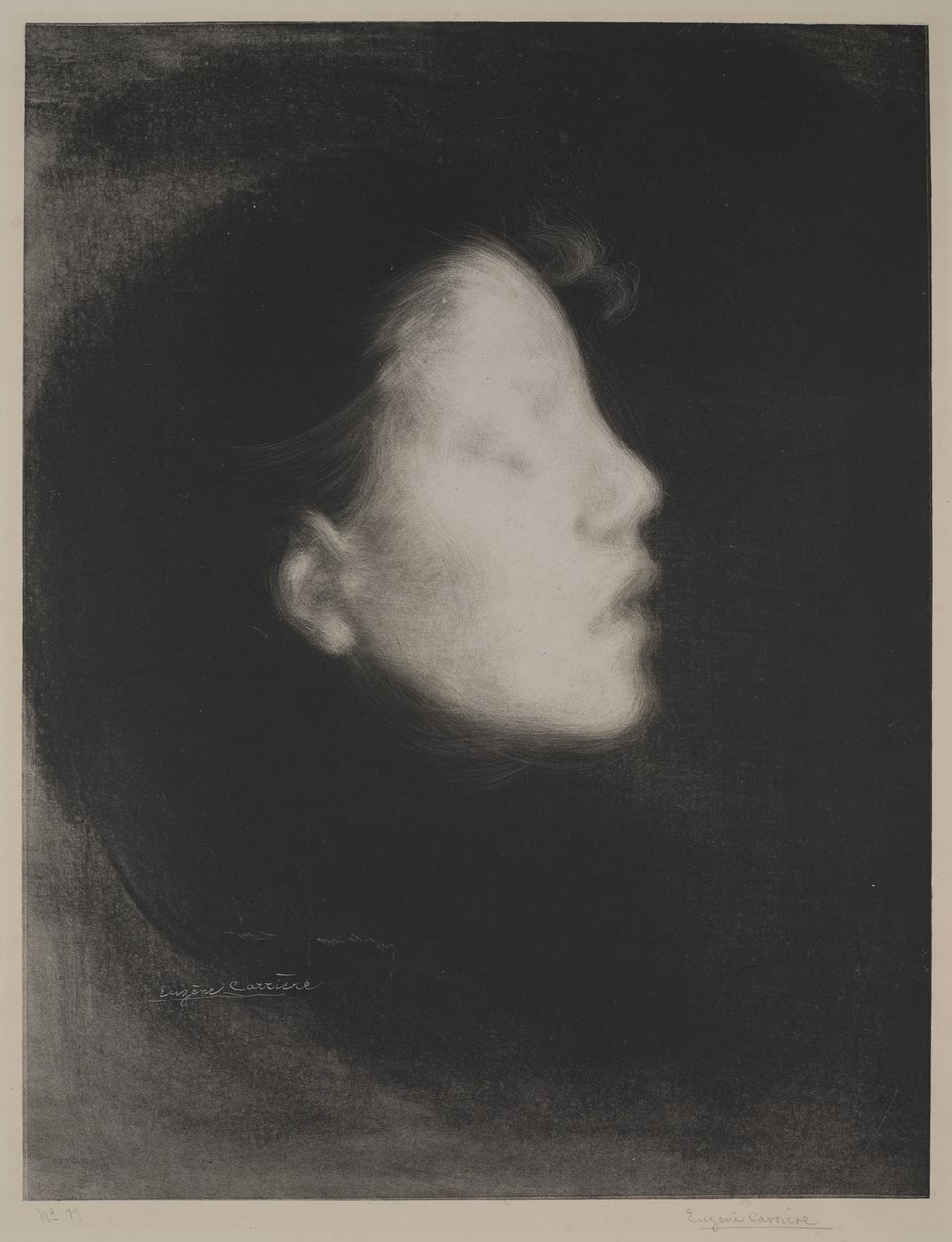 Nelly Carriere (Tete de femme), 1895 (litografia kudottupaperille) tekijältä Eugène Carrière