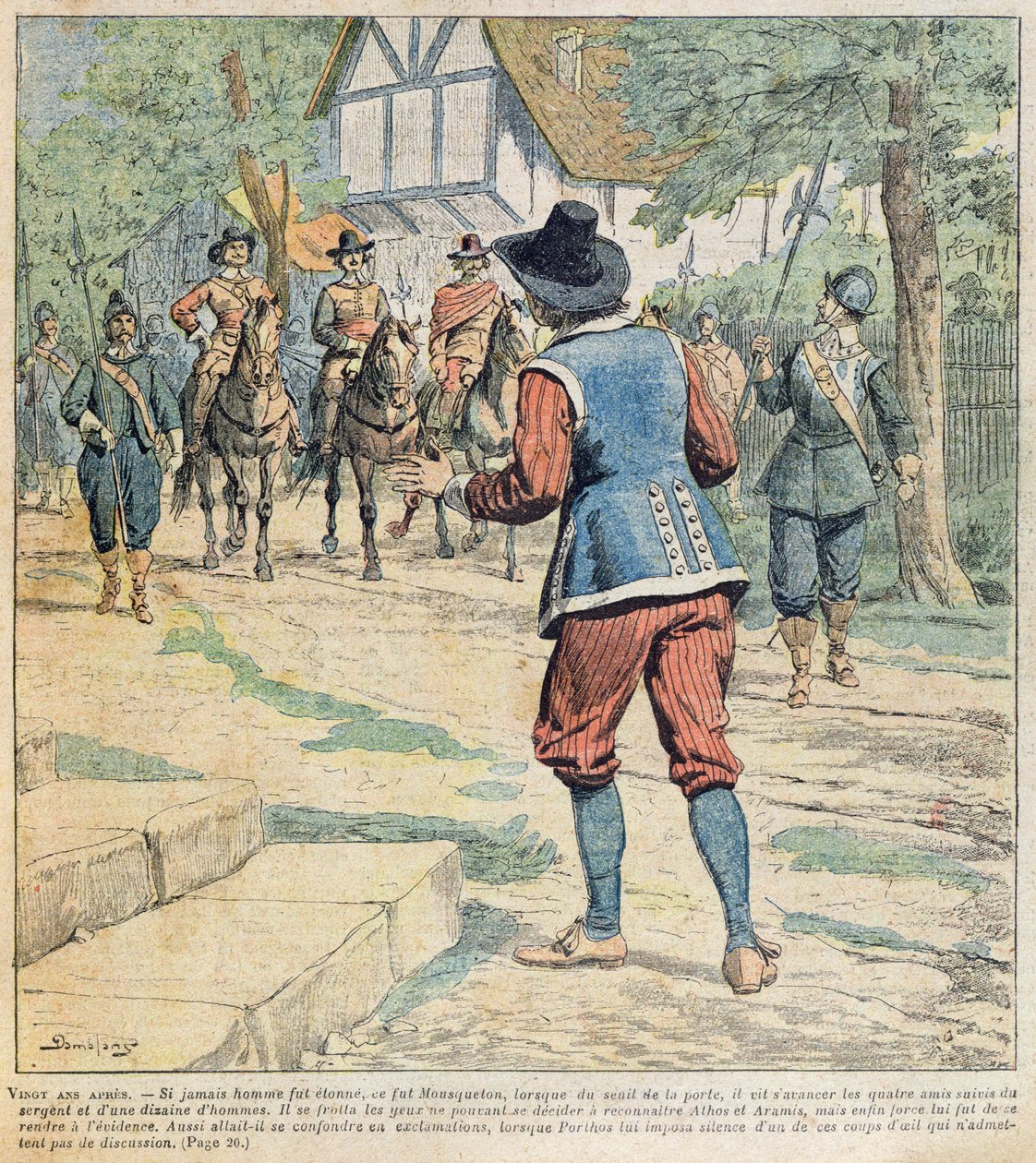 Alexandre Dumas Peren (1803-70) teoksen "Vingt Ans Apres" jatkokuvan etukansi Journal des Romans Populaires Illustres -lehdestä, noin 1900. tekijältä Eugene Damblans