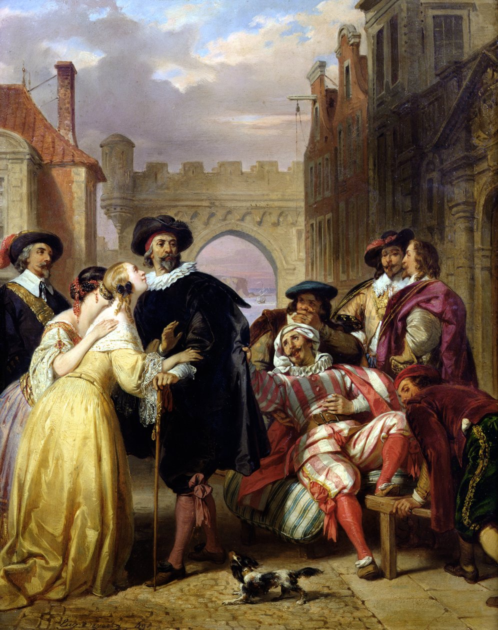 Molieren (1622-73) Les Fourberies de Scapinin viimeinen kohtaus tekijältä Eugene Deveria