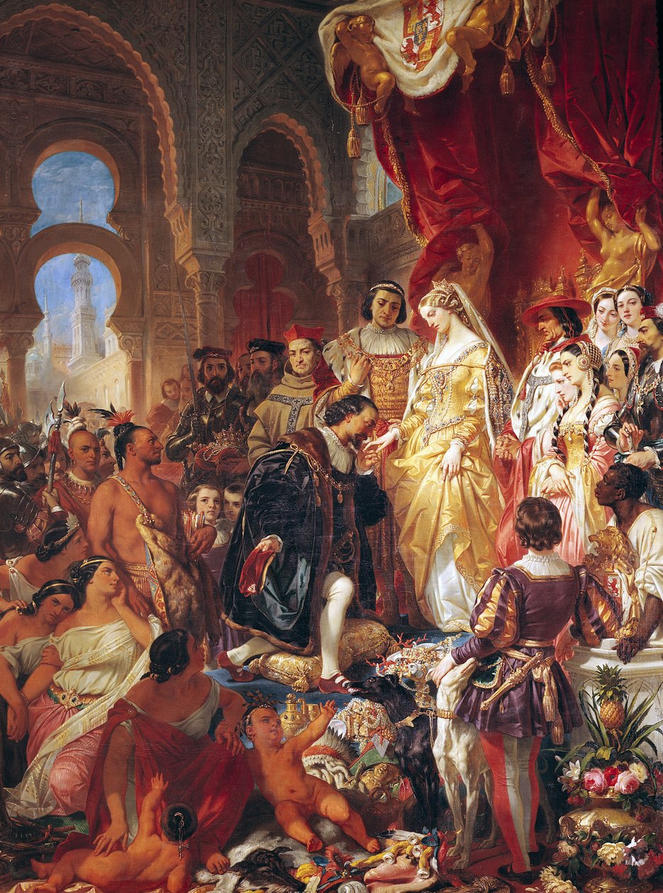 Aragonian Ferdinand II:n (1452-1516) ja Kastilian Isabellan (1451-1504) Kristoffer Kolumbuksen (1450-1506) vastaanotto tekijältä Eugene Deveria
