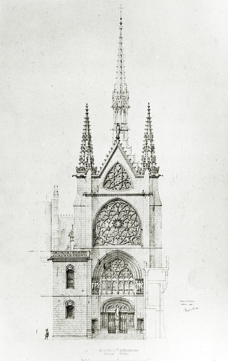 Piirustus kappelin entisöintiä varten, Château de Pierrefonds, 1864 tekijältä Eugene Emmanuel Viollet le Duc