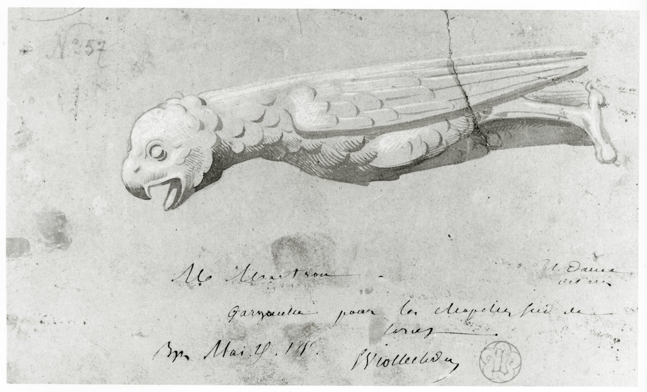 Piirustus Notre Damen gargoylien entisöintiä varten, 1855 tekijältä Eugene Emmanuel Viollet le Duc