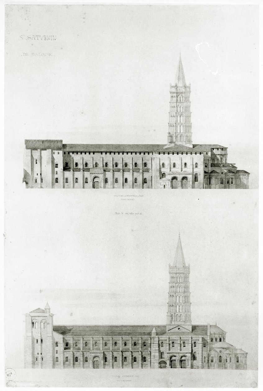 St. Serninin basilika, Toulouse (lyijykynä ja wc paperille) tekijältä Eugene Emmanuel Viollet le Duc