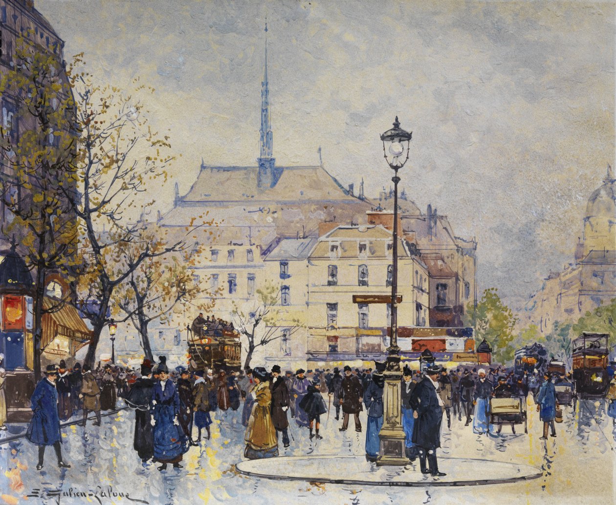 Pariser Straßenszene tekijältä Eugene Galien Laloue