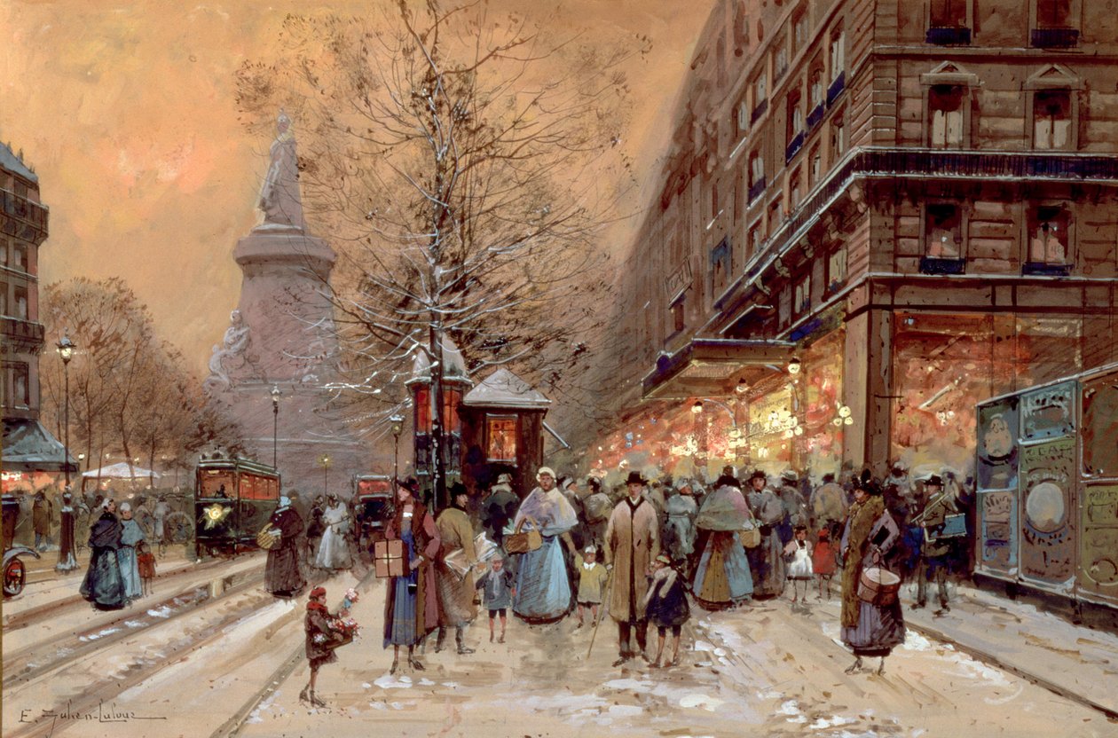 Vilkas bulevardi lähellä Place de la Republique -aukiota Pariisissa tekijältä Eugene Galien Laloue