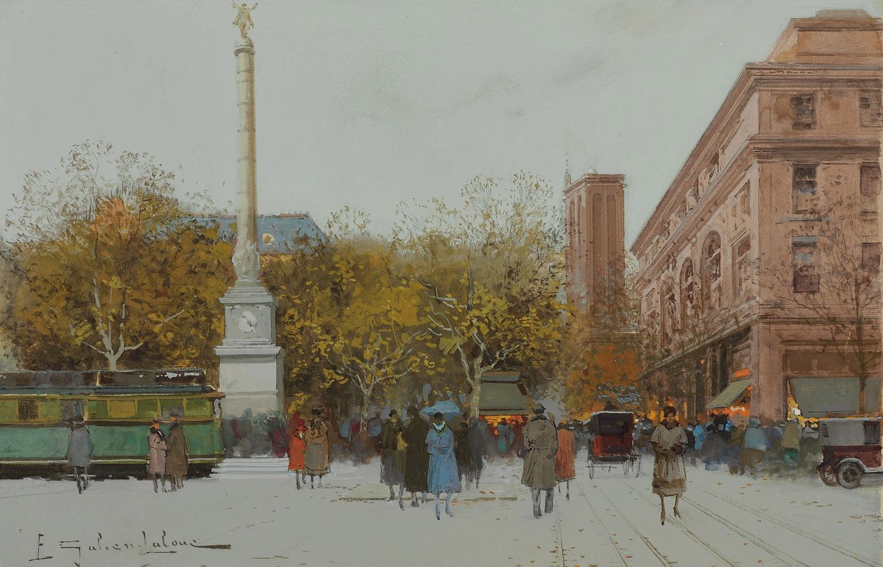 Pariisi, La Place du Chatelet. tekijältä Eugene Galien Laloue