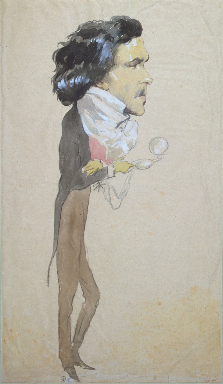 Eugene Delacroixin (1798-1863) karikatyyri (wc, kynä ja guassi paperille) tekijältä Pierre François Eugène Giraud
