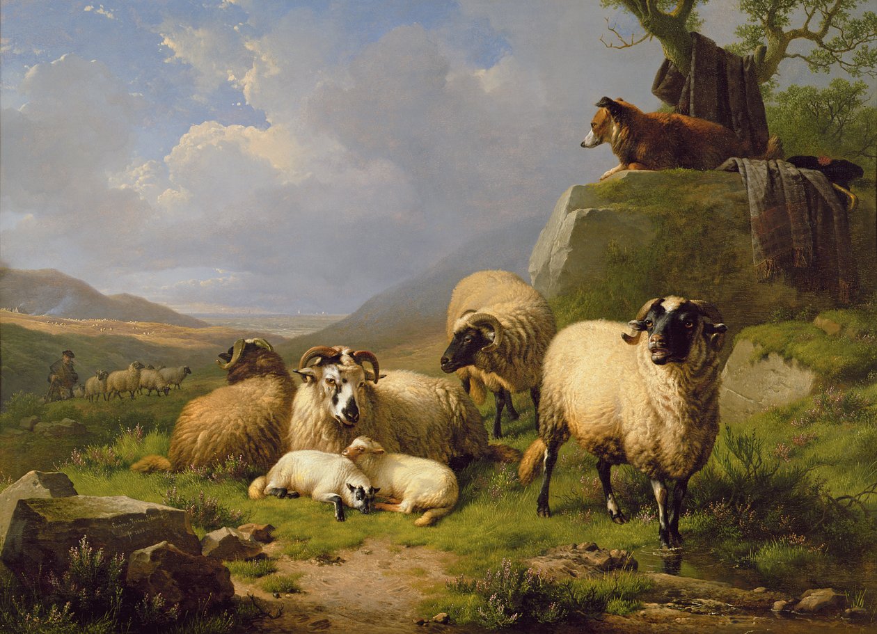 Lampaat maisemassa, 1863 tekijältä Eugene Joseph Verboeckhoven