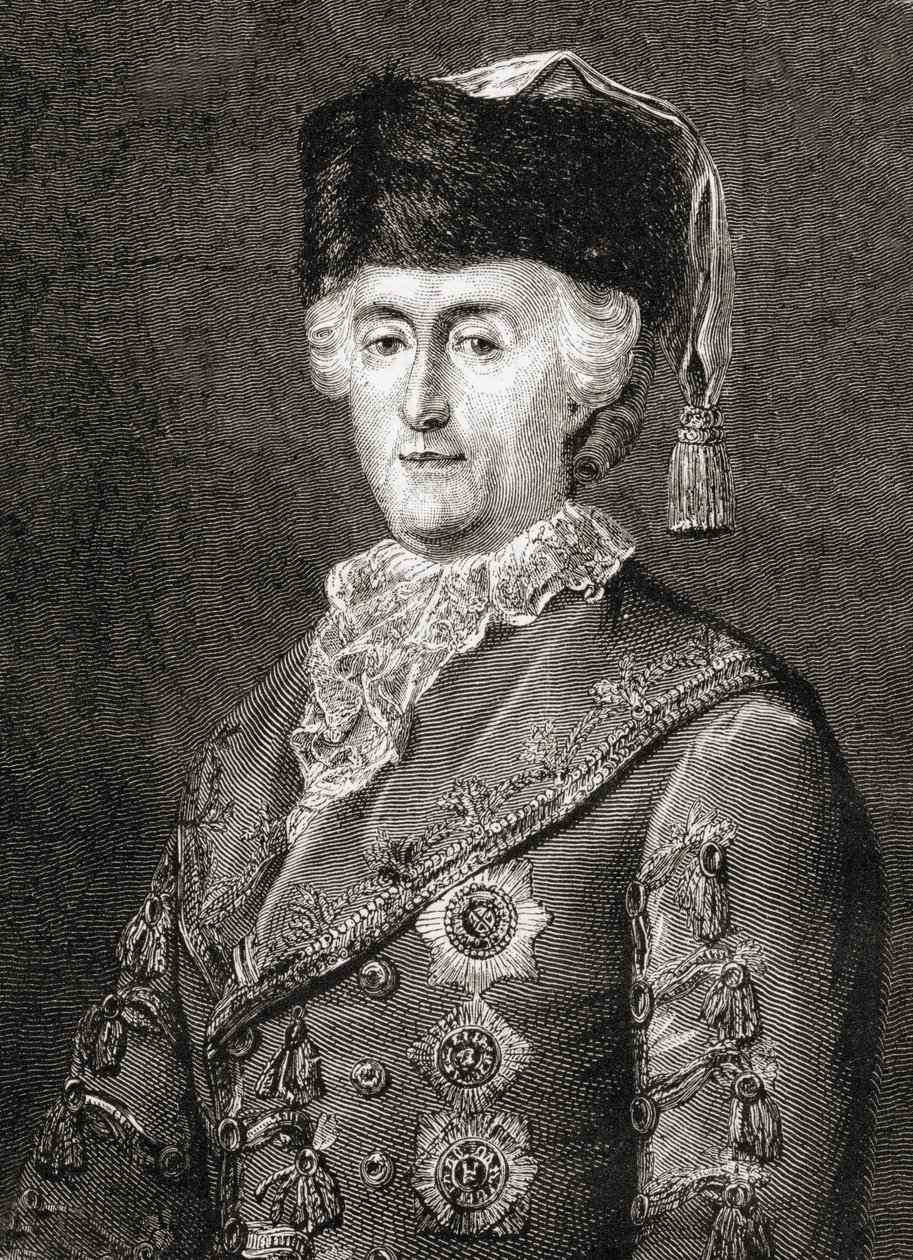Katariina II, kaiverrus Stephane Pannemaker (1847-1930) Louis Blancin (1811-82) teoksesta "Histoire de la Revolution Francaise" tekijältä Eugene Joseph Viollat