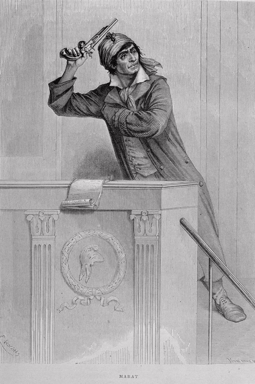 Jean Paul Marat (1743-93) Kiihottava vallankumous, kaiverrus Stephane Pannemaker (1847-1930) tekijältä Eugene Joseph Viollat