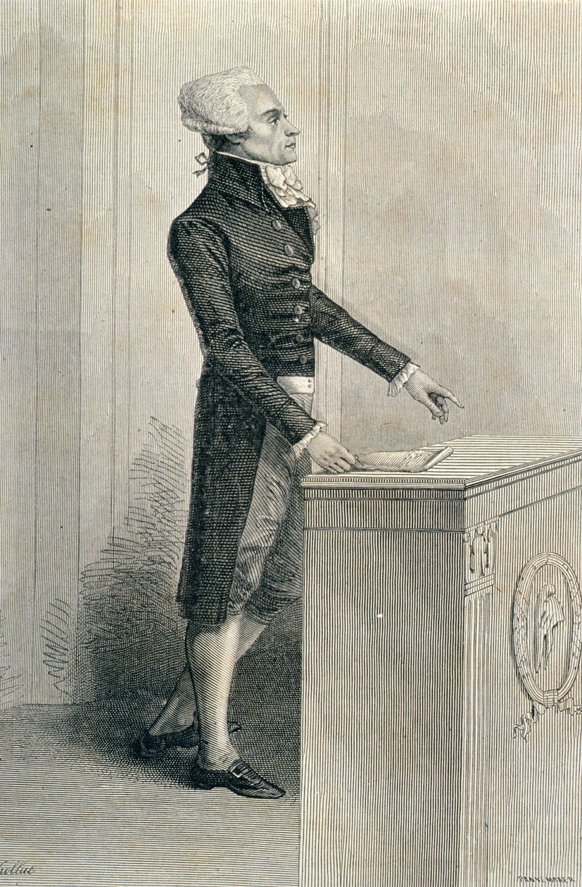 Maximilien de Robespierre (1758-94) Puhuminen, kaiverrus Stephane Pannemaker (1847-1930) tekijältä Eugene Joseph Viollat