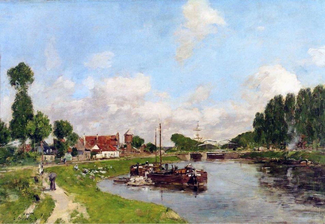 Proomuja kanavalla Saint-Valery-sur-Sommen kanavalla, 1891. tekijältä Eugene Louis Boudin