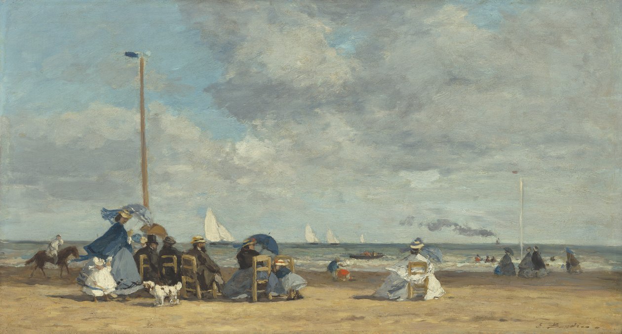 Trouvillen ranta, 1864-5 (öljy puulle) tekijältä Eugene Louis Boudin