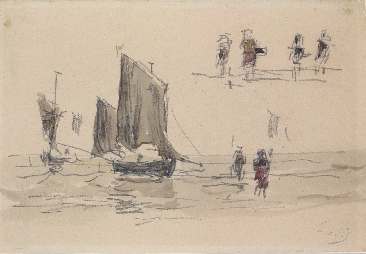 Veneitä ja kalastajia tekijältä Eugene Louis Boudin